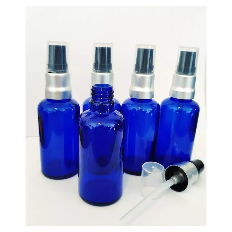 Marca Generico Frasco Dosificador 50 Ml Cristal Azul Bomba Plata