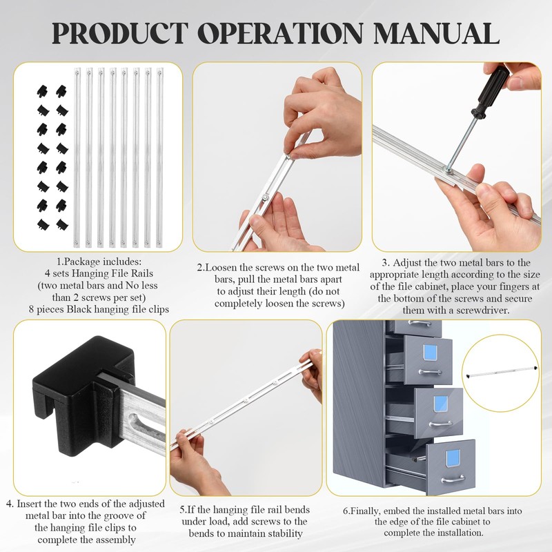 Humyoun 24 Pcs Metal Adjustable File Cabinet Rails Set Include