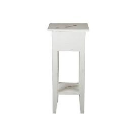 HomeStock Zen Zone Narrow Side End Table, Heavy Distressed White Solid Wood, Leg Base Fully Assembled Small Nightstand - 10.5" D x 11.75" W x 25.75" H