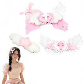 Cute Pink Angel Wings Hair Clips Fuzzy Bow Lolita Lolita Accessories