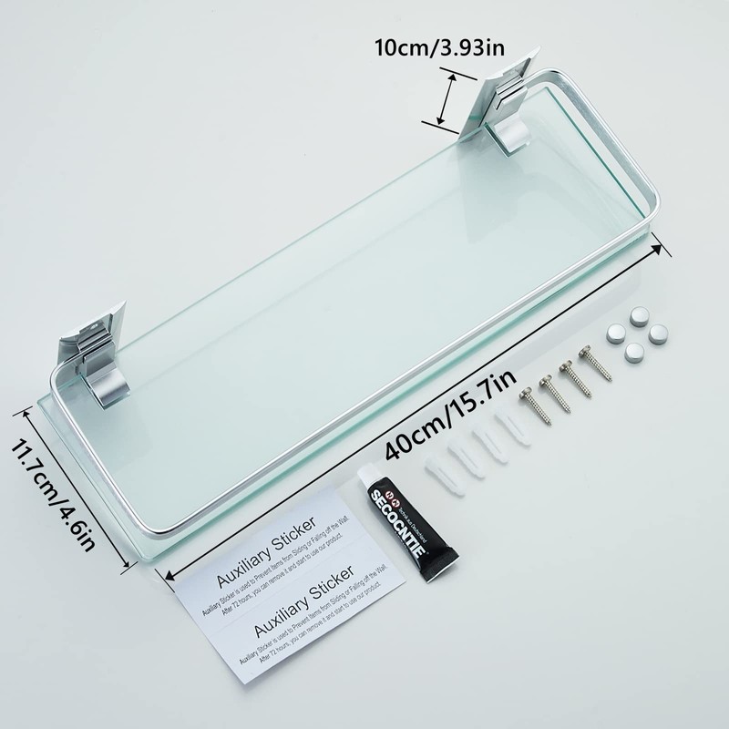 AIJALY 3 Pack Bathroom Glass Shelf,Aluminum Tempered Glass 0.34in Extra