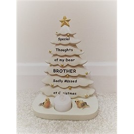 Clover Cottage Gifts Brother Memorial Christmas Tree with Flickering Tealight, 0, 21.2cm