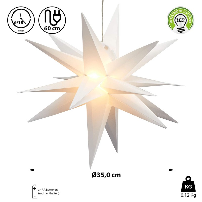 LED Star Decoration White with Timer Function Foldable Small Diameter