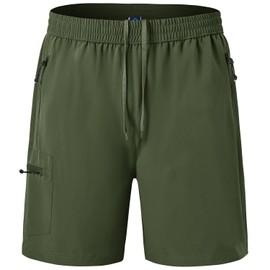 BGOWATU - Pantalones cortos deportivos de senderismo para hombre, elásticos, de secado rápido, con bolsillos con cierre, para pesca, viajes, 13-verde militar, X-Large