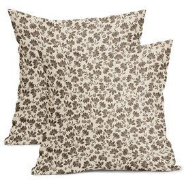 Kawani Daisy Floral Block Print Pillow Covers 20X20 Inch Brown Beige Flowers Decorative Square Pillow Cases Set of 2 Farmhouse Home Decor Vintage Rustic Cute Throw Pillows for Sofa Couch Outdoor