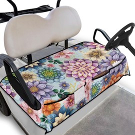 Knextrepoy Boho Flowers Golf Cart Seat Covers 2 Passenger, Heavy Duty Golf Cart Seat Towel Blanket with 4 Front Pockets, Universal Fit for Club Car and More 2 Person Seats Golf Cart
