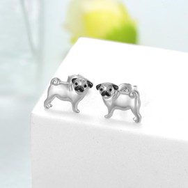 Pug Earrings 925 Sterling Silver Cute Animal Puppy Pug Dog Earrings for Women Pug Jewelry Gifts for Pet Lover