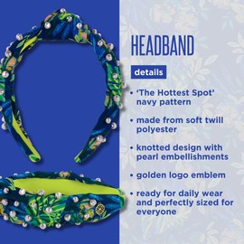 Lilly Pulitzer Colorful Knotted Pearl Headband, Wide Headband, Cute Pearl Embellished Hair Accessories for Women & Girls (The Hottest Spot Navy)