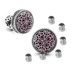 Platinum Plated Silver Cufflinks for Men – Vintage Floral Celtic Knot Design with 6 Matching Shirt Studs, Best Gifts for Men and Groomsmen with Luxury Wooden Gift Box, Perfect for Weddings, Business, and Formal Attire