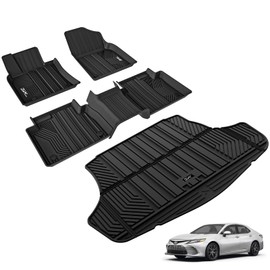 3W Floor Mats & Cargo Liner Fit Toyota Camry 2018-2024 FWD (Not for Hybrid or AWD), TPE All Weather Custom Fit Floor Liner, 1st and 2nd Row and Trunk Mat(HP), Black