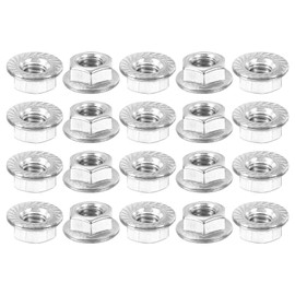 uxcell M6x1.0mm Serrated Flange Hex Lock Nuts, 20Pcs 304 Stainless Steel Non-Slip Metric Hexagon Flange Nut, Full Thread, Bright Finish, Silver