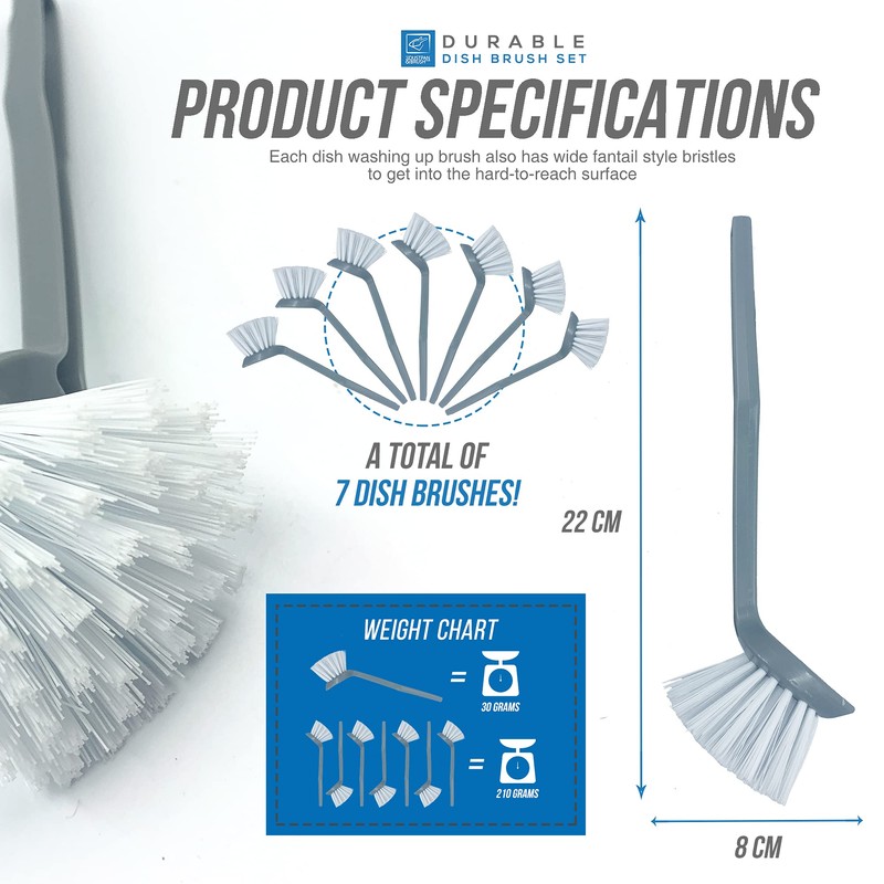 Pack of 7 Plastic Dish Brush Set with Firm Bristles