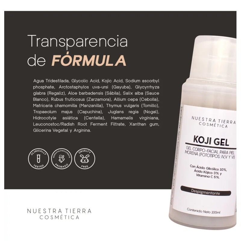 Gel Despigmentante Piel Morena Ácido Kójico Nuestra Tierra Cosmética