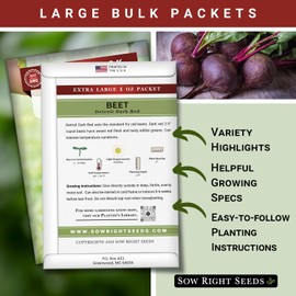 Sow Right Seeds - Bulk Detroit Dark Red Beet Seeds for Planting - 1 Ounce, 1600 Seeds - Non-GMO Heirloom Jumbo Pack with Instructions to Grow an Outdoor Home Vegetable Garden - Always Have Beets