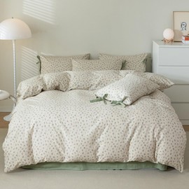 HighBuy Soft Cotton Duvet Cover Queen Girl Floral Coquette Bedding Set Boho Duvet Cover with 2 Bowknot Bow Tie Pillowcases, Garden Floral Comforter Cover Coquette 3 Piece Bedding Set