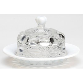 Butterdish - Eyewinker "Eye Winker" - American Made - Mosser Glass USA (French Opalescent)