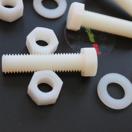 10x Natural Nylon Hex Head, M12 x 50mm, Plastic Nuts and Bolts, Washers, Hexagon, Nylon