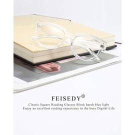 FEISEDY Retro Square Thick Big Frame Blue Light Blocking Reading Glasses Anti Glare Digital Eyestrain Reader B2523 Clear 2.50x