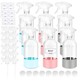 ZENOWICK 9 Pack/16 Oz Glass Spray Bottles, Refillable Empty Containers with Silicone Protective Sleeve, Upgraded Adjustable Nozzle Spray Bottle Sets for Cleaning, Essential Oils, Hair, Plants