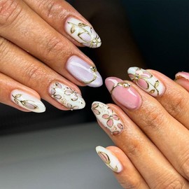 Fall Press on Nails Short Almond Fake Nails with 3D Cat Eyes Designs Pink Nails Press Ons Artificial Acrylic Glue on Nails Medium Length Stick on Nails for Women Supplies 24Pcs