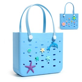 Beach Tote Bag for Women Washable Sand-proof Waterproof Rubber Bag EVA Portable Handbags Pool Bag for Travel, Swim Pool Outdoor, Blue M