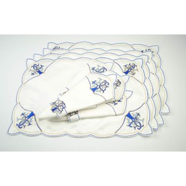 Spring and Easter Set of 4 Table Place Settings (4 Placemats/4 Napkins) in a Blue Celtic Tree of Life Design.