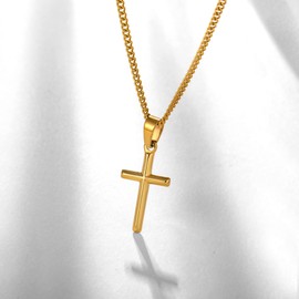 Murtoo Cross Necklace for Men, Stainless Steel Necklace for Men with Cross Pendant, Cross Mens Necklace Simple Jewelry Gift for Men Women, 2" Adjustable Curb Chain (Gold, 24.00)
