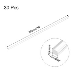 MECCANIXITY 30pcs Acrylic Square Rods 3/20" x 10" Clear Acrylic Dowel Rods Sticks Acrylic Plastic Sticks Strip for DIY Crafts Lighting Gardening Decorations - 4mm x 250mm