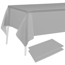 PLULON Plastic Tablecloth 2 Pack Grey 54 x 108 Inch Rectangle Table Cover for Baby Shower Party Supplies Wedding Birthday Party Home Table Decoration