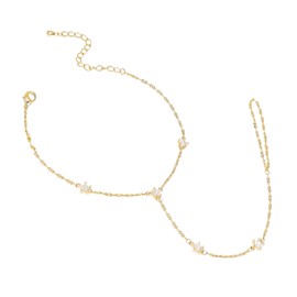 Sonateomber Gold Star Rhinestone Hand Chain Ring Bracelet for Woman, Dainty Crystal Finger Ring Slave Bracelets Adjustable Summer Jewelry Gifts