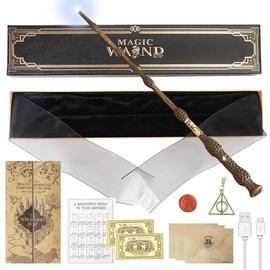 YANGUN Elder Wand Glow 38 cm Dumbledore Wand with Light, USB Charging Wand Dumbledore in Gift Box, Children's Wand with Station Cards, Saying Cards, Necklaces, Seals