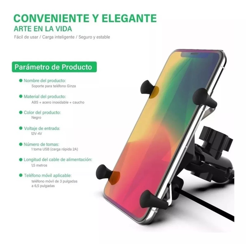 CONEJO MODA Base Soporte Porta Celular Para Moto/bicicleta Cargador Usb