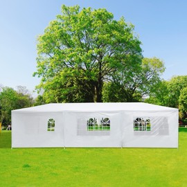 Folding Canopy Outdoor Party Wedding Tent Portable Instant Shelter Storage Gazebo Pavilion BBQ Shelter, Ground Coverage Area 27 Square Meters, 10X30ft White