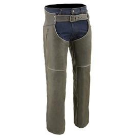 Milwaukee Leather Chaps for Men's Vintage Grey Slate Leather - Deep Zipped Thigh Pockets Motorcycle Chap - MLM5536 - Small