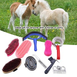 Pony Brush 10pcs Horse Grooming Kit - Horse Grooming Care Kit, Horse Curry Comb Equestrian Brush, Grooming Tool Set for Cleaning Horses