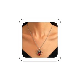TseenYi Gothic Spider Pendant Necklace Vintage Red Crystal Spider Necklace Silver Spider Choker Necklace Ruby Spider Chain Necklace Statement Animal Pendant Necklace