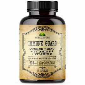HERBALICIOUS Quinine with Zinc Vitamin D3 and Vitamin C Body Guard Immune Defense 60caps