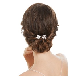 Allereya Crystal Pearl Wedding Hair Pins Hair Clip Rhinestone Pearl Flower Hair Pins Hair Clip Gold CZ Pearl Bling Bridal Headpiece Headpiece Hair Accessories for Women and Girls Pack of 2