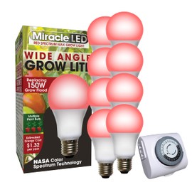 Miracle LED 11W Red Spectrum Multi-Plant Grow Light Replacing 150W (8-Pack) with Bonus SproutMatic Grow Light Timer