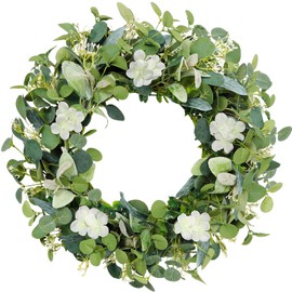 Weldomcor Artificial Wreath, Artificial Eucalyptus Wreaths for the Front Door Wreath Large Green Leaf Wreaths with Berries for Wedding Door Party Window Wall Decor (Eucalyptus Wreath With Flower)