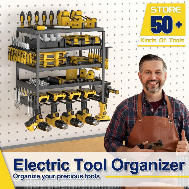 jsyonii Power Tool Organizer, 5 Layer Drill Holders Wall Mount,