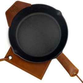 GROBRO7 3Pcs Cast Iron Skillet Hot Handles Cover Set Panhandle Sleeve Side Grip Mitt Square Pot Holder, Leather Handmade Pot Covers Heat Resistant Reusable Assist for Pan Kitchen Utensils Brown