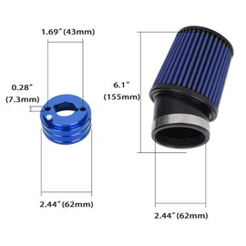 WEIYINGSI High Performance Upgraded 62mm Air Filter Adapter Intake and Spark Plug Kit for Predator 212cc 6.5Hp Baja MB165 & MB200 BK200 BT200X RT200 Mini Bike Go Kart Blue