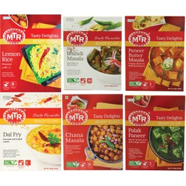MTR Tasty Delights Variety 6-Pack Ready to Eat Meals â Lemon Rice, Bhindi Masala, Paneer Butter Masala, Dal Fry, Chana Masala, Palak Paneer