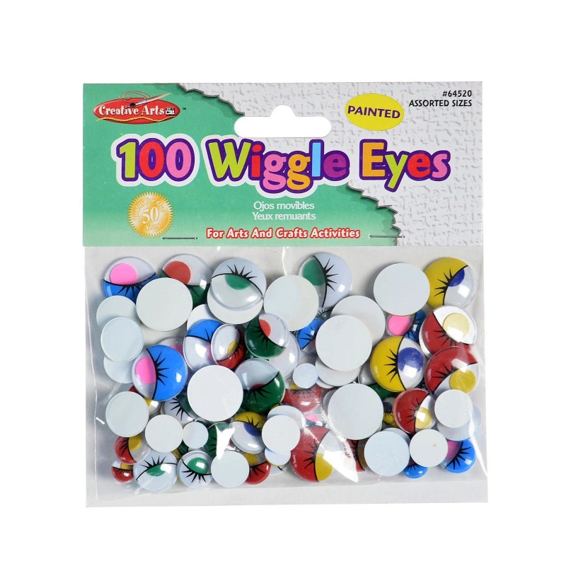 Creative Arts Wiggle Eyes - 100 pieces; round, assorted