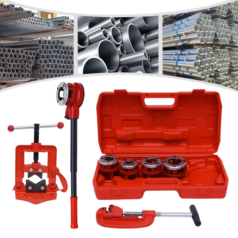 Ratchet Pipe Threader Kit, Ratcheting Pipe Threading Tool Set, Manual
