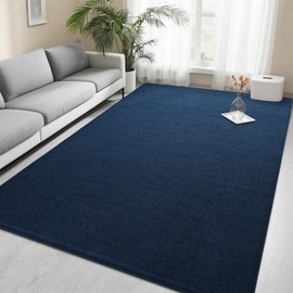 Foxmas 6x9 Area Rugs for Bedroom Living Room, Navy Blue Soft Thickened Memory Foam Carpet, Non-Slip Washable Indoor Modern Minimalist Shaggy Rug for Boys Girls Dorm Home Decor