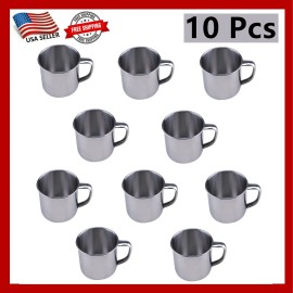 Tsyware 10 Pcs of Stainless Steel Coffee Tea Cup with Handle 6oz Espresso Cup
