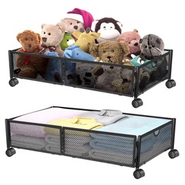 Kmise 2 pcs Underbed Storage With Wheels,Metal Under Bed Storage Containers For Bedroom Clothes Blankets Toy Book Bedding Shoes Storage Organizer