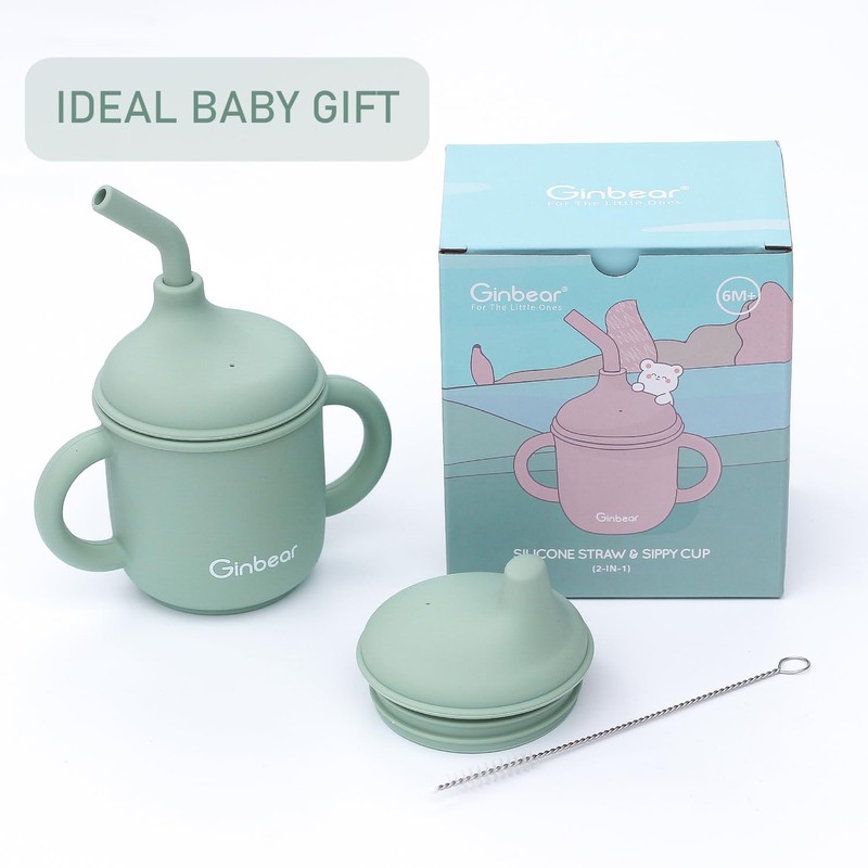 Ginbear 2-in-1 Sip-N-Straw Baby Cup, Spill Proof Non-toxic BPA Free